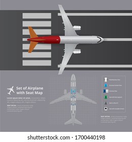 Set of Airplane with Seat Map Isolated Vector Illustration