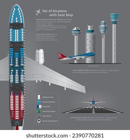 Set of Airplane with Seat Map Isolated Vector Illustration