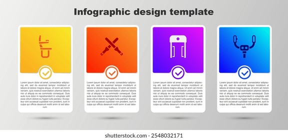 Definir assento de avião, varas de marshaling, aeroporto detector de metais e leme de direção de aeronave. Modelo de infográfico comercial. Vetor