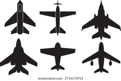 Conjunto de iconos de sombra de avión - Colección de Vector de silueta de avión plano