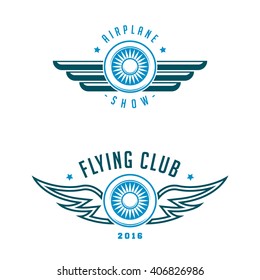 Set of airplane show labels.