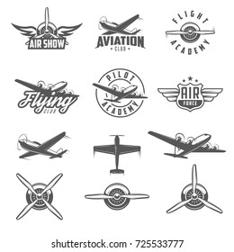 Set of airplane show labels. Flying club. Air show.