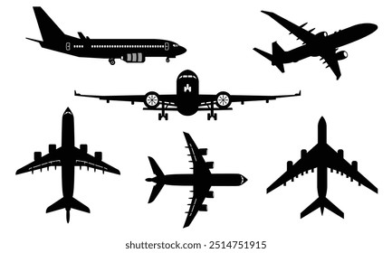 set of airplane silhouette vector isolated on white background