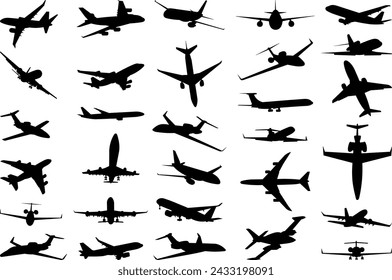 set of airplane silhouettes, on a white background vector