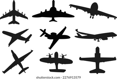 A set of airplane silhouettes. Airplane silhouette vector illustrations.