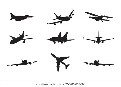 Set of airplane silhouettes,white background vector