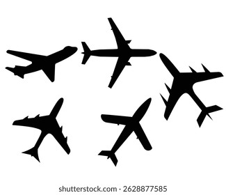 Set of Airplane Vector Silhouettes Black Plane Icon Collection