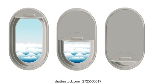 Set of airplane windows on white background. vector art illustration