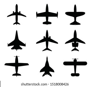 Set of airplanes in a flat style. Vector graphics.