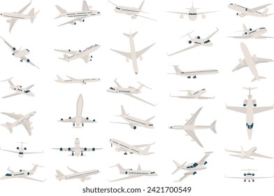 set of airplanes in flat style vector