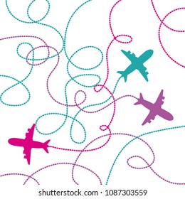 set airplanes flying with lines