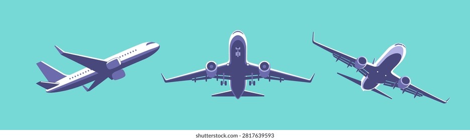 A set of airplanes gaining altitude. Vector illustration in a minimalistic style.