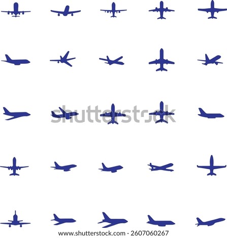 Set of airplanes icon, clean shape, airplanes sign, airplanes symbol, airplanes line icon, silhouette design vector art illustration isolate on white background