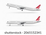 Set of airplanes isolated on transparent background. Vector realistic illustration.