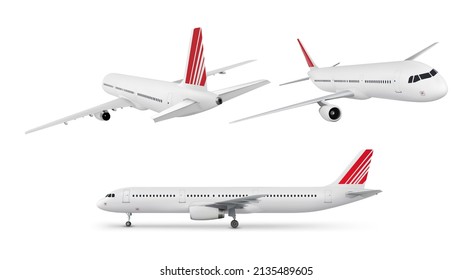 Set of airplanes isolated on white background. Vector realistic illustration