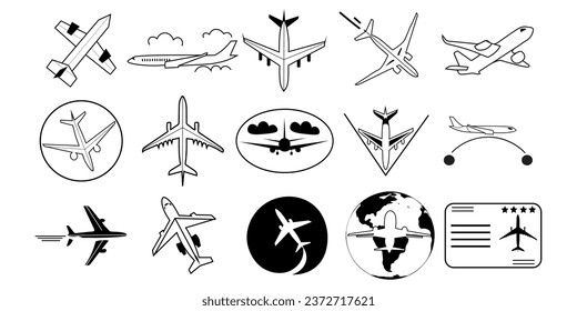Set of airplanes on white background