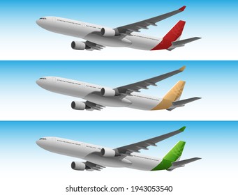 Set of airplanes in several shades that are in the sky