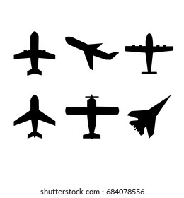 Set of airplanes silhouettes