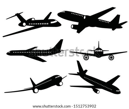Set of airplanes silhouettes. Plane icon on white background, airplane vector Illustration