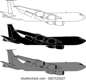 Conjunto de siluetas de aviones. Aviones en vuelo, ilustración vectorial de aviones.