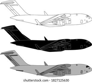 Conjunto de siluetas de aviones. Aviones en vuelo, ilustración vectorial de aviones.