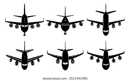 Set of Airplanes template flat icons on transparent background, flat design vector illustration, transport concept.