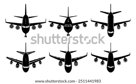 Set of Airplanes template flat icons on transparent background, flat design vector illustration, transport concept.