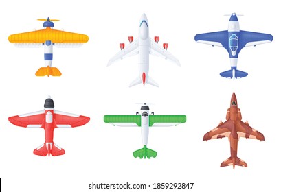 Set of airplanes top view. Air transport vector model 