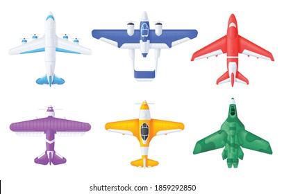 Set of airplanes top view. Air transport vector model 