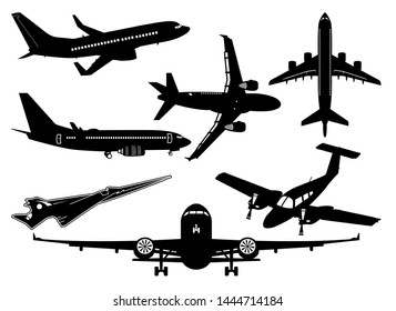 Set Of Airplanes Vector Illustration Silhouettes