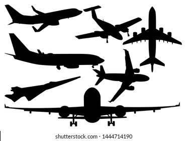 Set Of Airplanes Vector Illustration Silhouettes