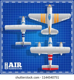 Set airplanes. View from above. Vector illustration.