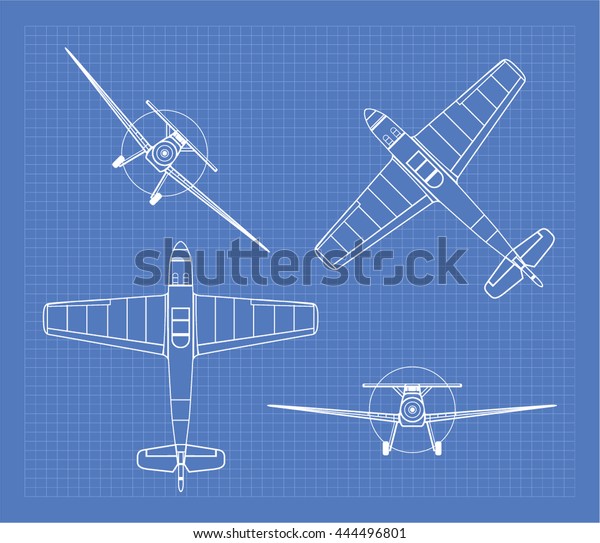 Set Airplanesblueprint Stock Vector (Royalty Free) 444496801