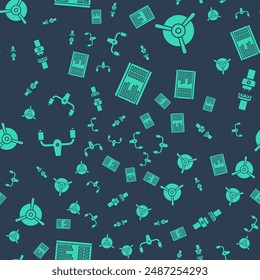 Set Airport board, Plane propeller, Aircraft steering helm and Safety belt on seamless pattern. Vector