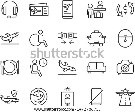 set of airport icons, airplane, travel, flight, transport