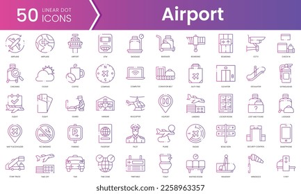 Set of airport icons. Gradient style icon bundle. Vector Illustration