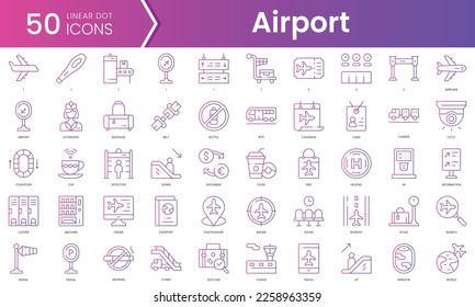 Set of airport icons. Gradient style icon bundle. Vector Illustration