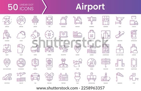 Set of airport icons. Gradient style icon bundle. Vector Illustration