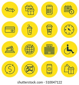 Set Of Airport Icons On Accessibility, Money Trasnfer And Call Duration Topics. Editable Vector Illustration. Includes Calculation, Locate, Building And More Vector Icons.