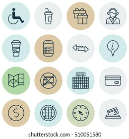 Set Of Airport Icons On Accessibility, Money Trasnfer And Drink Cup Topics. Editable Vector Illustration. Includes Map, Info, Cup And More Vector Icons.