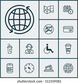 Set Of Airport Icons On Accessibility, Road Map And Credit Card Topics. Editable Vector Illustration. Includes Center, No, Globe And More Vector Icons.