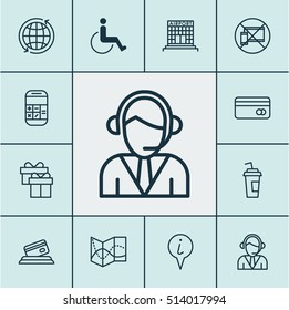 Set Of Airport Icons On Accessibility, Road Map And Forbidden Mobile Topics. Editable Vector Illustration. Includes Paper, Mobile, Paralyzed And More Vector Icons.