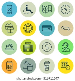 Set Of Airport Icons On Accessibility, Crossroad And Operator Topics. Editable Vector Illustration. Includes Cup, Map, Present And More Vector Icons.