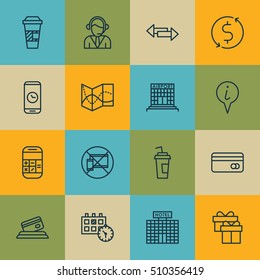 Set Of Airport Icons On Appointment, Forbidden Mobile And Present Topics. Editable Vector Illustration. Includes Calculation, Dollar, Math And More Vector Icons.