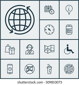 Set Of Airport Icons On Calculation, Locate And Shopping Topics. Editable Vector Illustration. Includes Cup, Operator, Info And More Vector Icons.