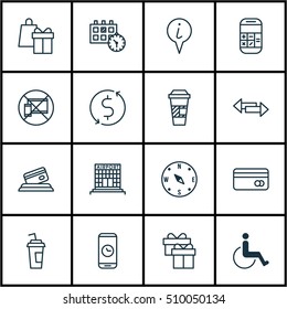 Set Of Airport Icons On Calculation, Info Pointer And Drink Cup Topics. Editable Vector Illustration. Includes Transfer, Arrows, Airport And More Vector Icons.