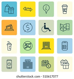 Set Of Airport Icons On Calculation, Forbidden Mobile And Road Map Topics. Editable Vector Illustration. Includes Office, Takeaway, Dollar And More Vector Icons.