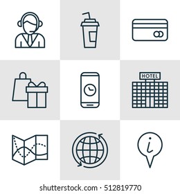 Set Of Airport Icons On Call Duration, World And Hotel Construction Topics. Editable Vector Illustration. Includes Cup, Drink, Time And More Vector Icons.