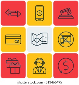 Set Of Airport Icons On Crossroad, Present And Money Trasnfer Topics. Editable Vector Illustration. Includes Gift, Credit, Direction And More Vector Icons.