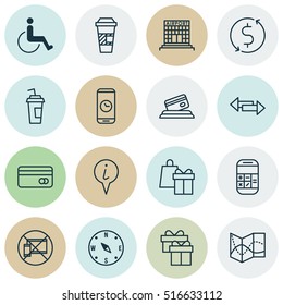 Set Of Airport Icons On Crossroad, Airport Construction And Present Topics. Editable Vector Illustration. Includes Info, Debit, Time And More Vector Icons.